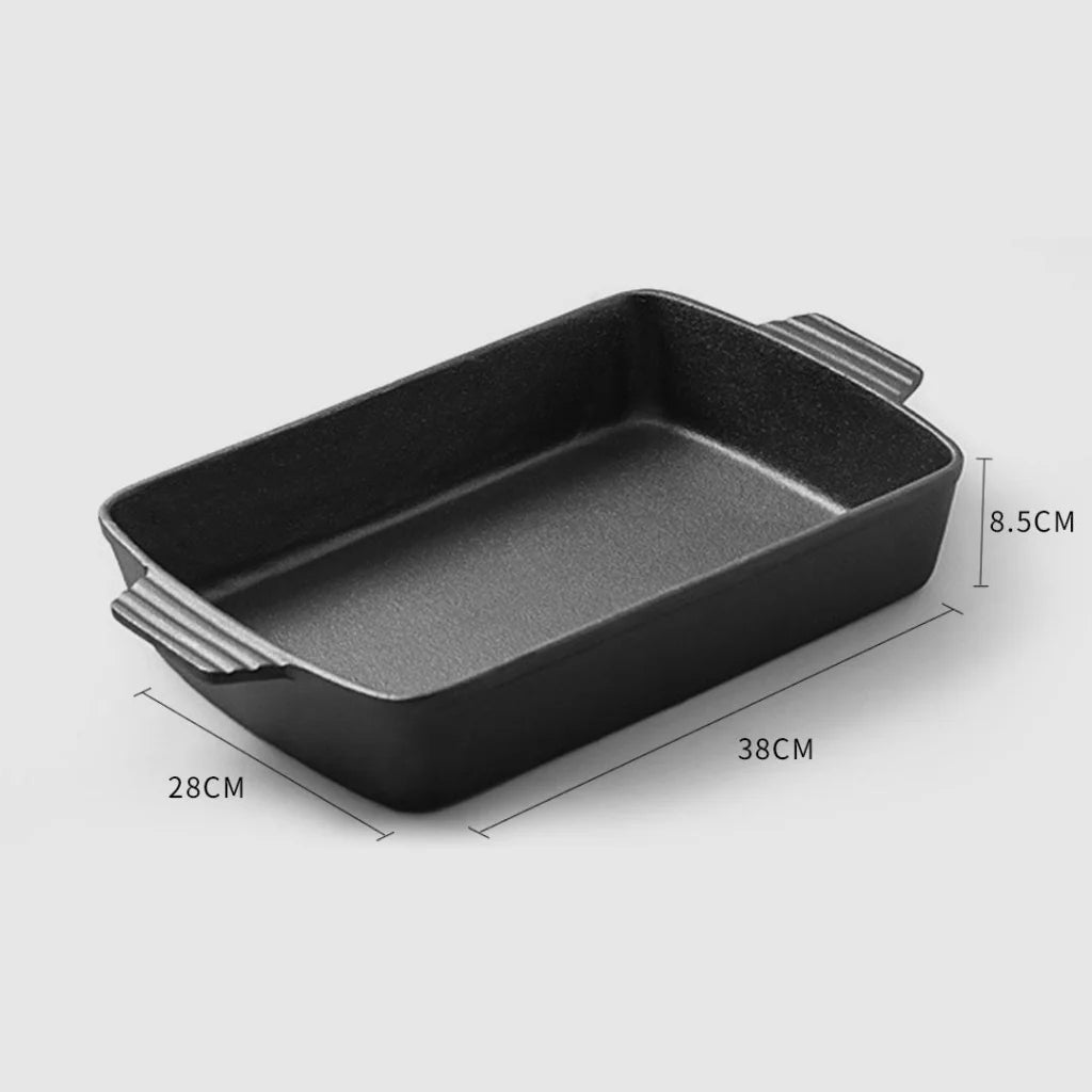 Cast Iron Bread Cake Baking Dish Premium 38cm Rectangle Lasagna Roasting Pan