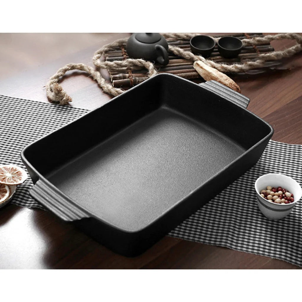 Cast Iron Bread Cake Baking Dish Set Premium 2X 38cm Rectangle Lasagna Roasting Pan