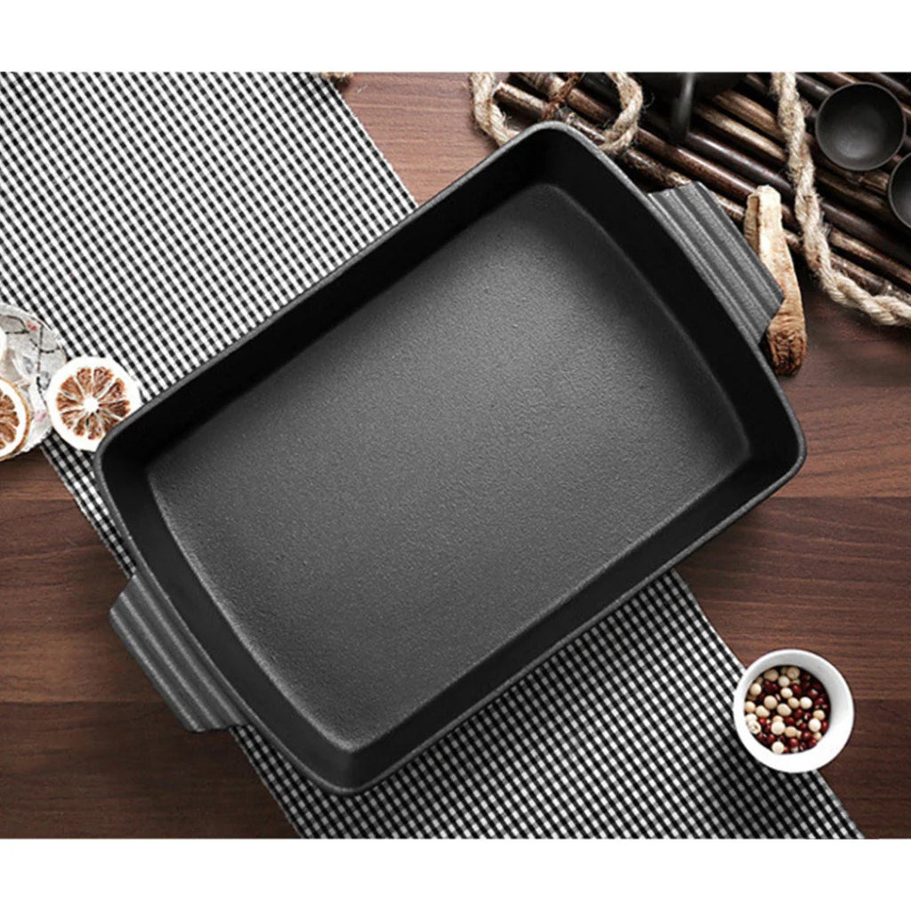 Cast Iron Bread Cake Baking Dish Set Premium 2X 38cm Rectangle Lasagna Roasting Pan