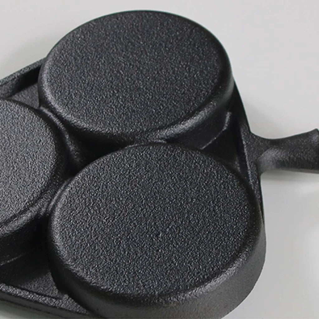 Cast Iron Breakfast Pan Premium 3 Mold Pancake Omelette Fry Skillet
