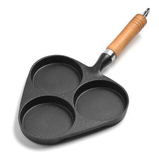 Cast Iron Breakfast Pan Premium 3 Mold Pancake Omelette Fry Skillet