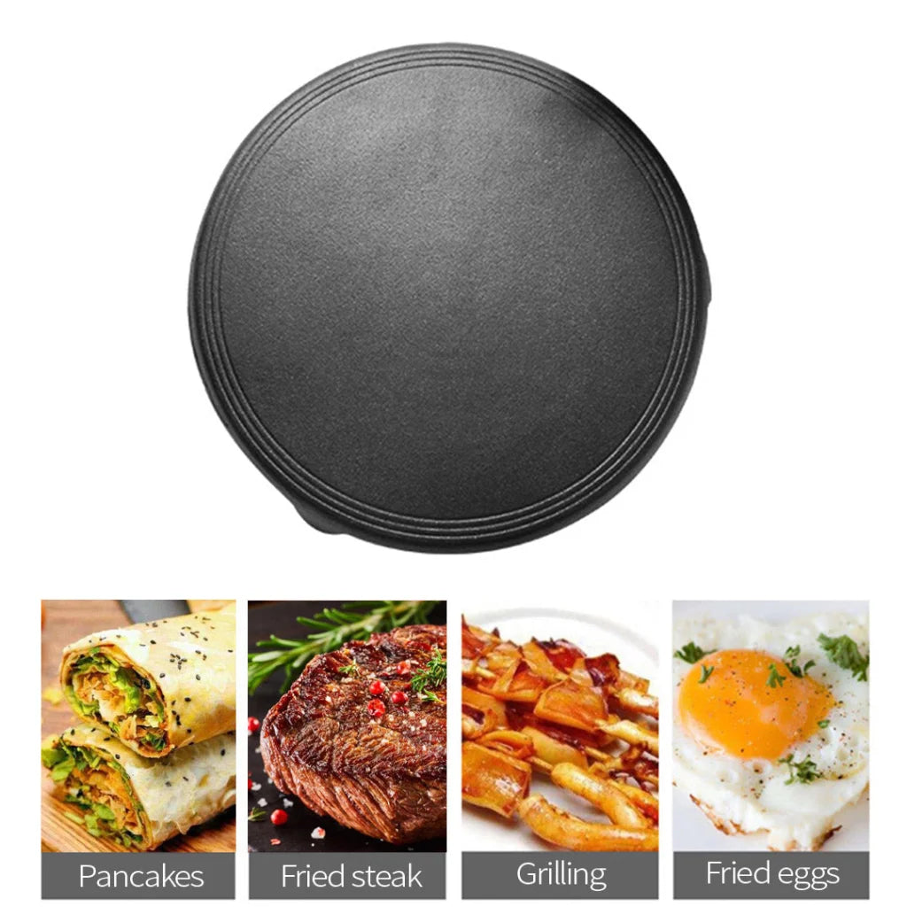 Cast Iron Crepes Pan 33CM Reversible Round Baking Cookie Pancake Pizza Bakeware