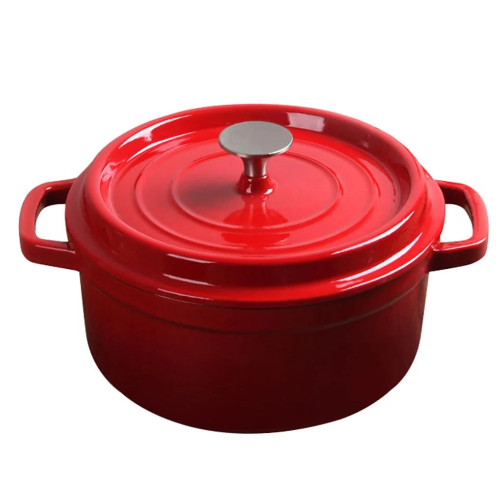 Cast Iron Enamel Porcelain Stewpot Premium 22cm Casserole Cooking Pot with Lid 2.7L - Red