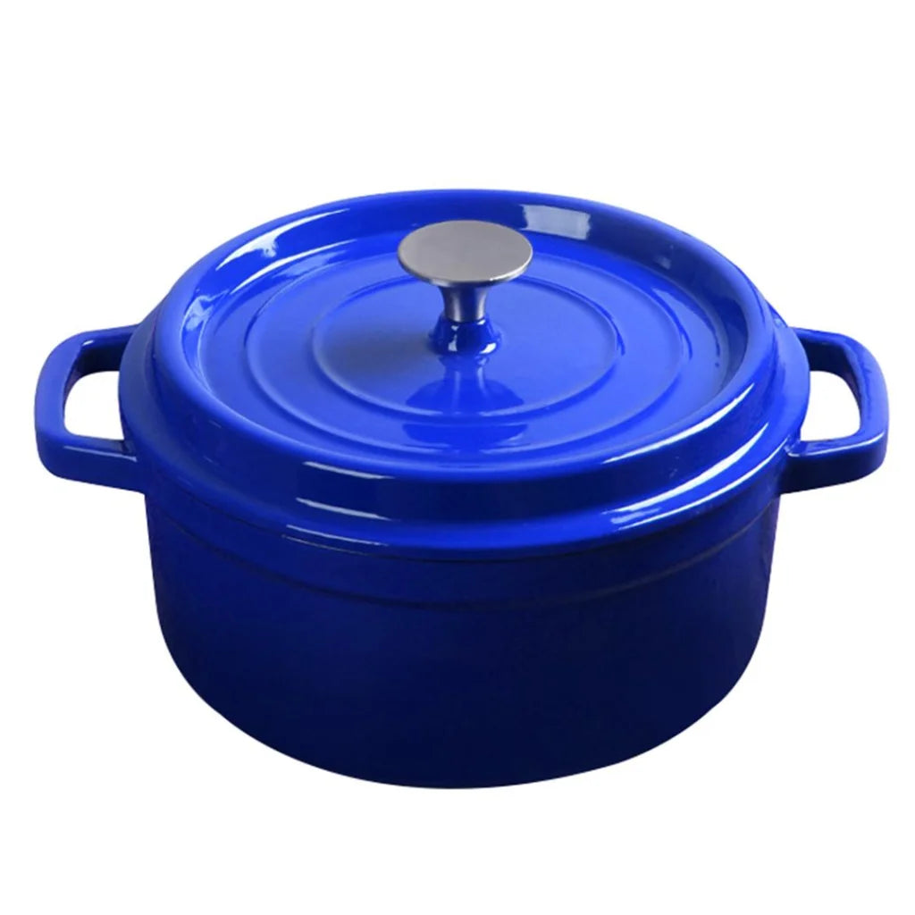 Cast Iron Enamel Porcelain Stewpot Premium 24cm Casserole Cooking Pot with Lid 3.6L - Blue
