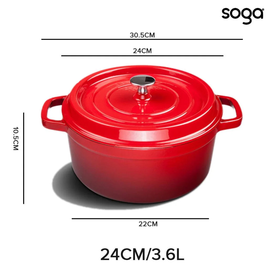 Cast Iron Enamel Porcelain Stewpot Premium 24cm Casserole Cooking Pot with Lid 3.6L - Orange
