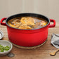Cast Iron Enamel Porcelain Stewpot Premium 24cm Casserole Cooking Pot with Lid 3.6L - Red