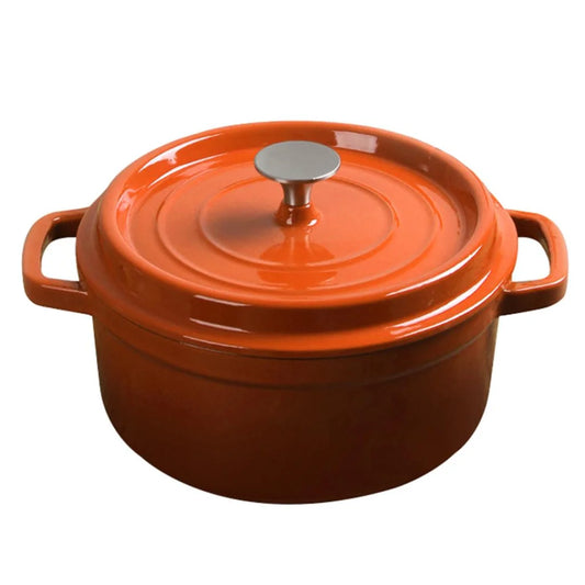 Cast Iron Enamel Porcelain Stewpot Premium 26cm Casserole Cooking Pot with Lid 5L - Orange