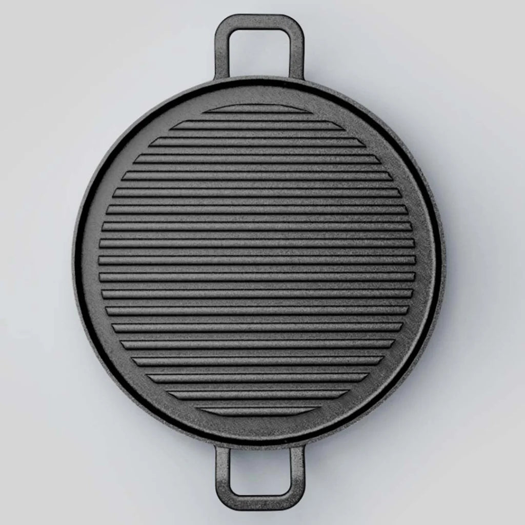 Cast Iron Fry Pan Premium 30cm Ribbed Steak Sizzle Skillet Coating Platter