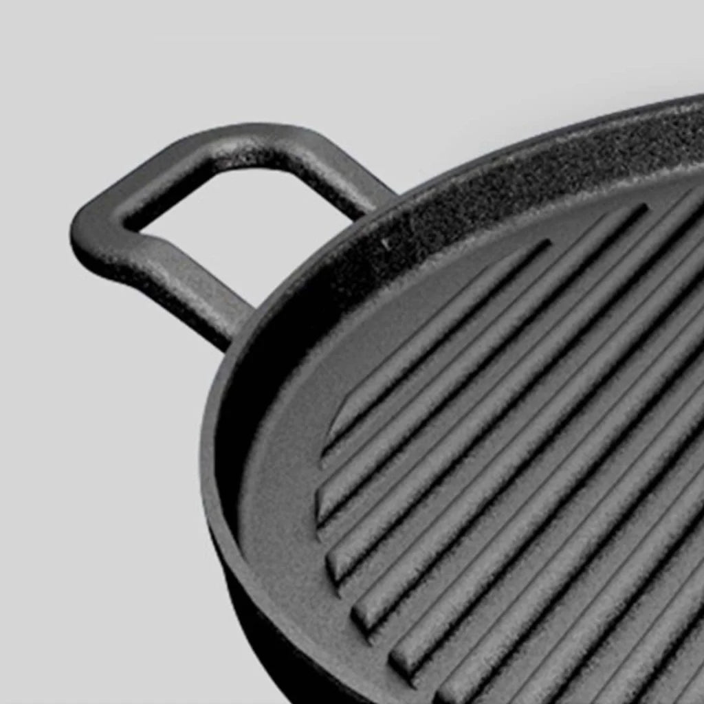 Cast Iron Fry Pan Premium 30cm Ribbed Steak Sizzle Skillet Coating Platter