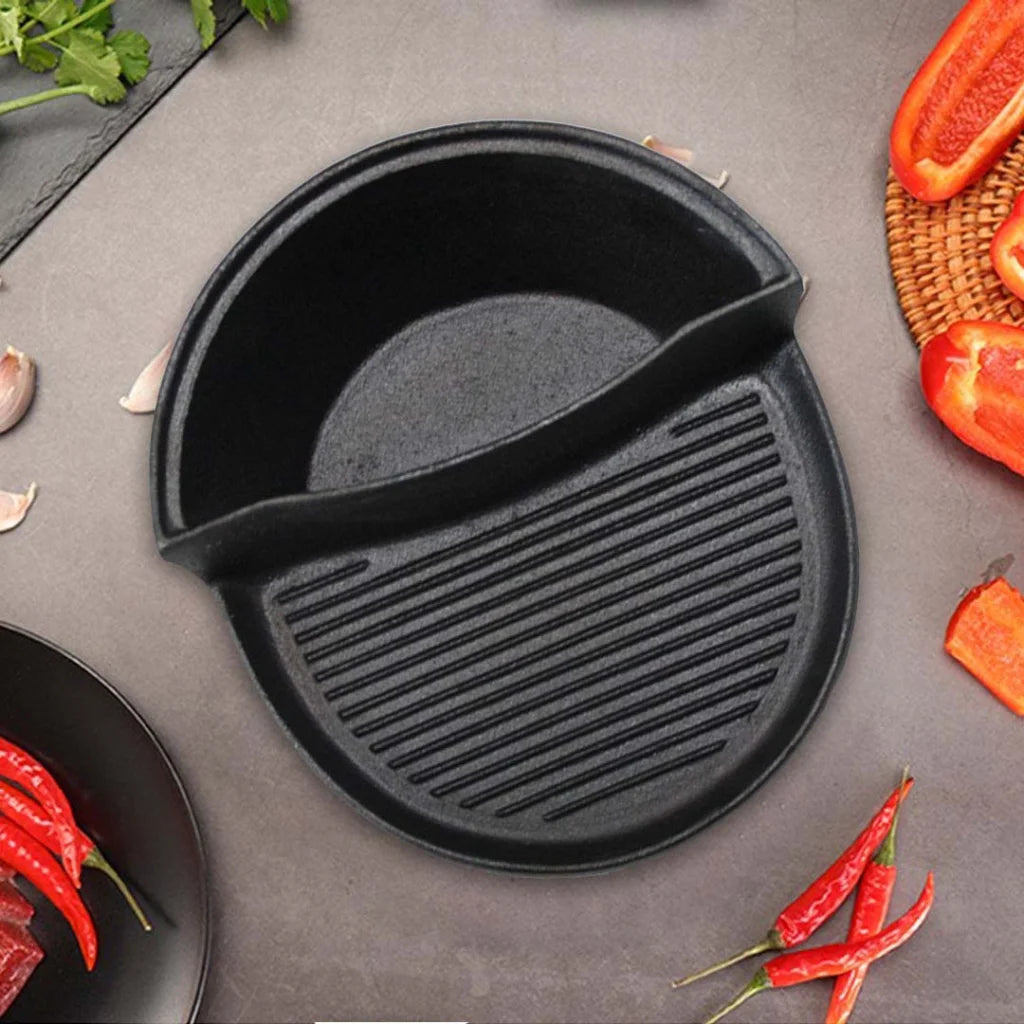 Cast Iron Fry Pan Set Premium 2X 2-in-1 Ribbed BBQ Griddle & Steamboat Hot Pot