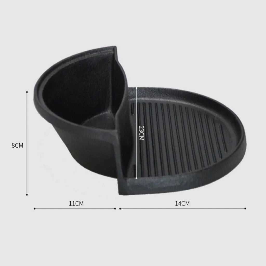 Cast Iron Fry Pan Set Premium 2X 2-in-1 Ribbed BBQ Griddle & Steamboat Hot Pot