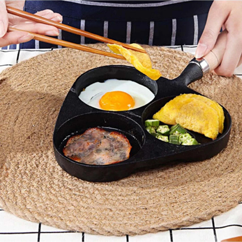 Cast Iron Fry Pan Set Premium 2X 3 Mold Breakfast Pancake Omelette Fry Skillet