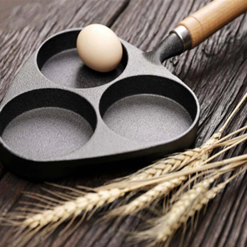 Cast Iron Fry Pan Set Premium 2X 3 Mold Breakfast Pancake Omelette Fry Skillet