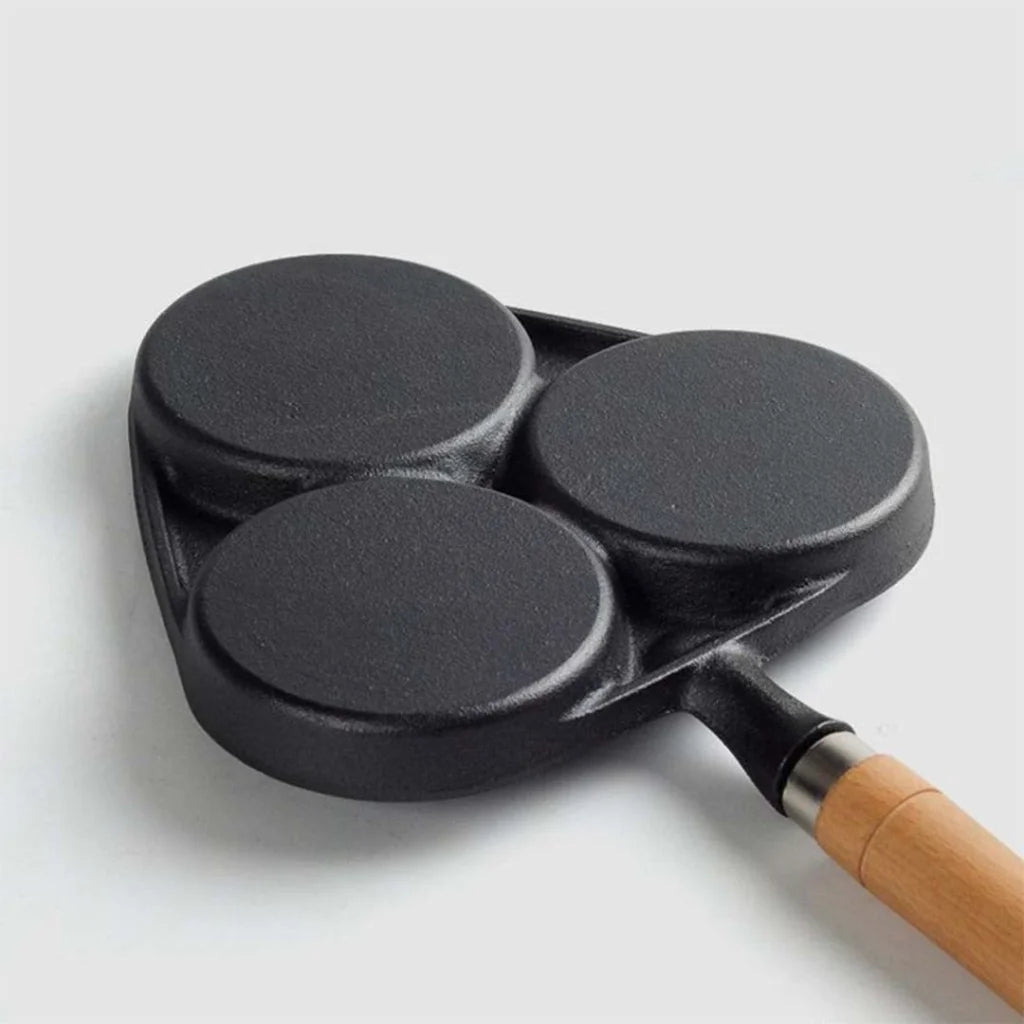 Cast Iron Fry Pan Set Premium 2X 3 Mold Breakfast Pancake Omelette Fry Skillet