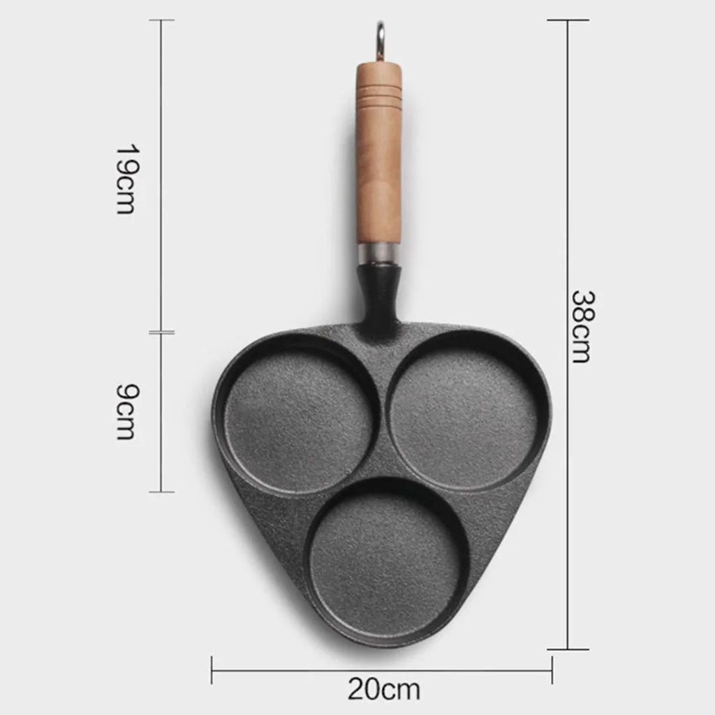 Cast Iron Fry Pan Set Premium 2X 3 Mold Breakfast Pancake Omelette Fry Skillet