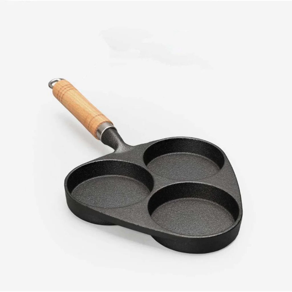 Cast Iron Fry Pan Set Premium 2X 3 Mold Breakfast Pancake Omelette Fry Skillet
