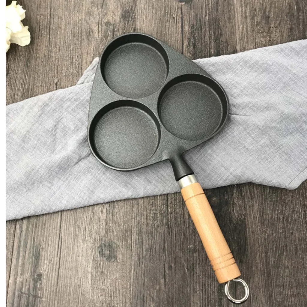 Cast Iron Fry Pan Set Premium 2X 3 Mold Breakfast Pancake Omelette Fry Skillet