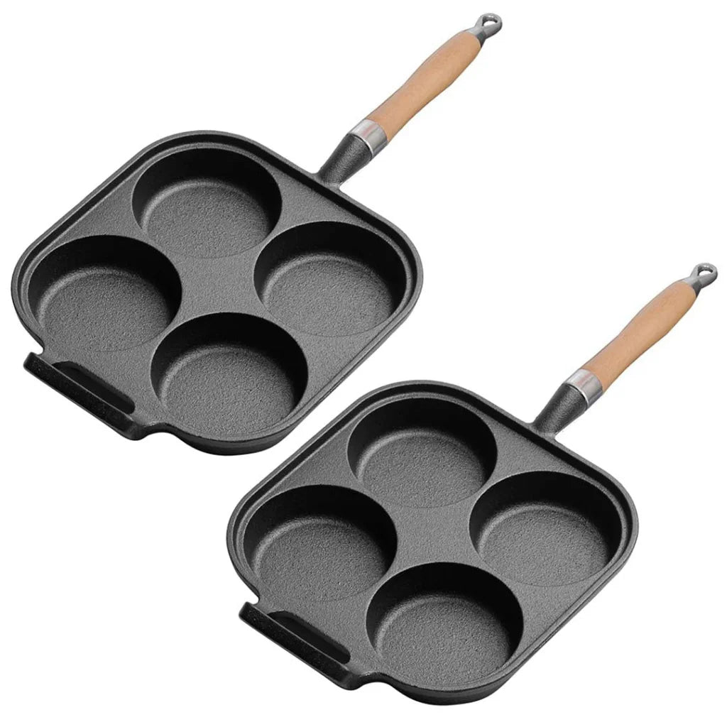 Cast Iron Fry Pan Set Premium 2X 4 Mold Breakfast Pancake Omelette Fry Skillet