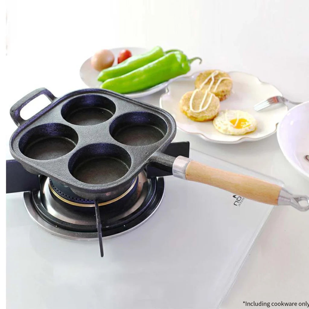 Cast Iron Fry Pan Set Premium 2X 4 Mold Breakfast Pancake Omelette Fry Skillet