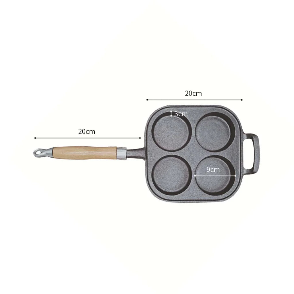 Cast Iron Fry Pan Set Premium 2X 4 Mold Breakfast Pancake Omelette Fry Skillet