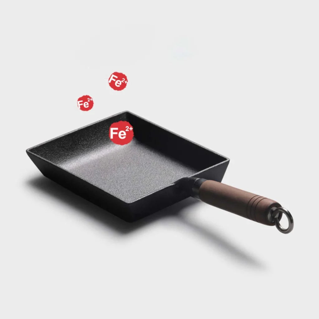 Cast Iron Fry Pan Set Premium 2X Japanese Tamagoyaki Omelette Egg Fry Skillet with Wooden Handle