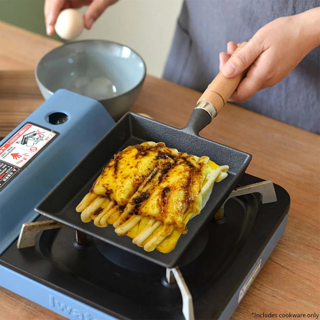 Cast Iron Fry Pan Set Premium 2X Japanese Tamagoyaki Omelette Egg Fry Skillet with Wooden Handle