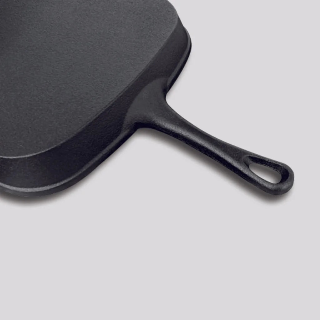 Cast Iron Frying Pan Premium 23.5cm Square Ribbed Skillet Steak Sizzle Platter with Handle