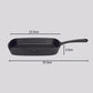 Cast Iron Frying Pan Premium 23.5cm Square Ribbed Skillet Steak Sizzle Platter with Handle