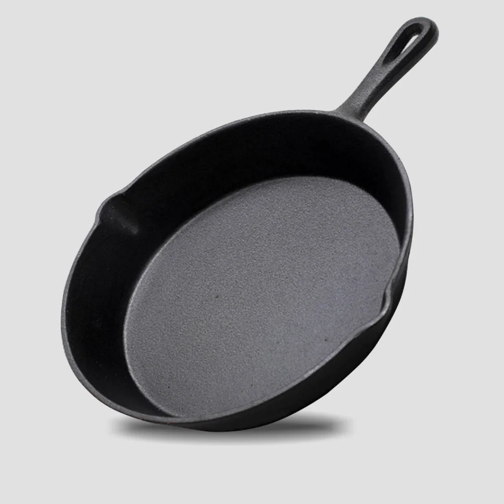 Cast Iron Frying Pan Premium 26cm Round Skillet Steak Sizzle Platter with Handle
