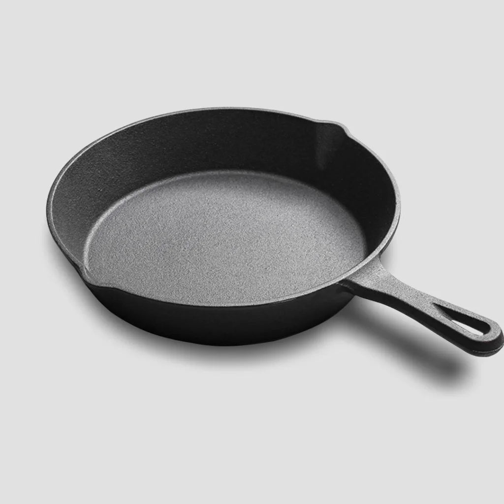 Cast Iron Frying Pan Premium 26cm Round Skillet Steak Sizzle Platter with Handle