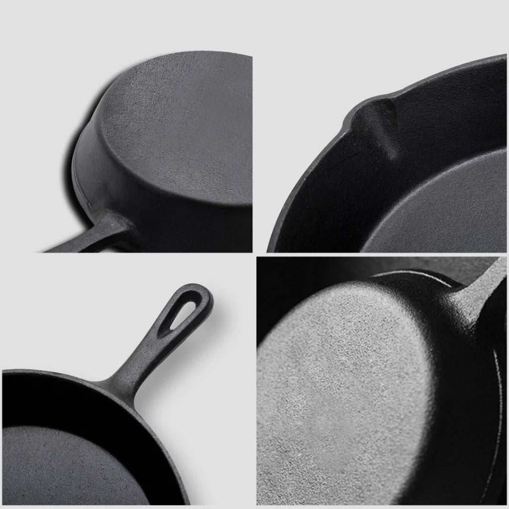 Cast Iron Frying Pan Premium 26cm Round Skillet Steak Sizzle Platter with Handle