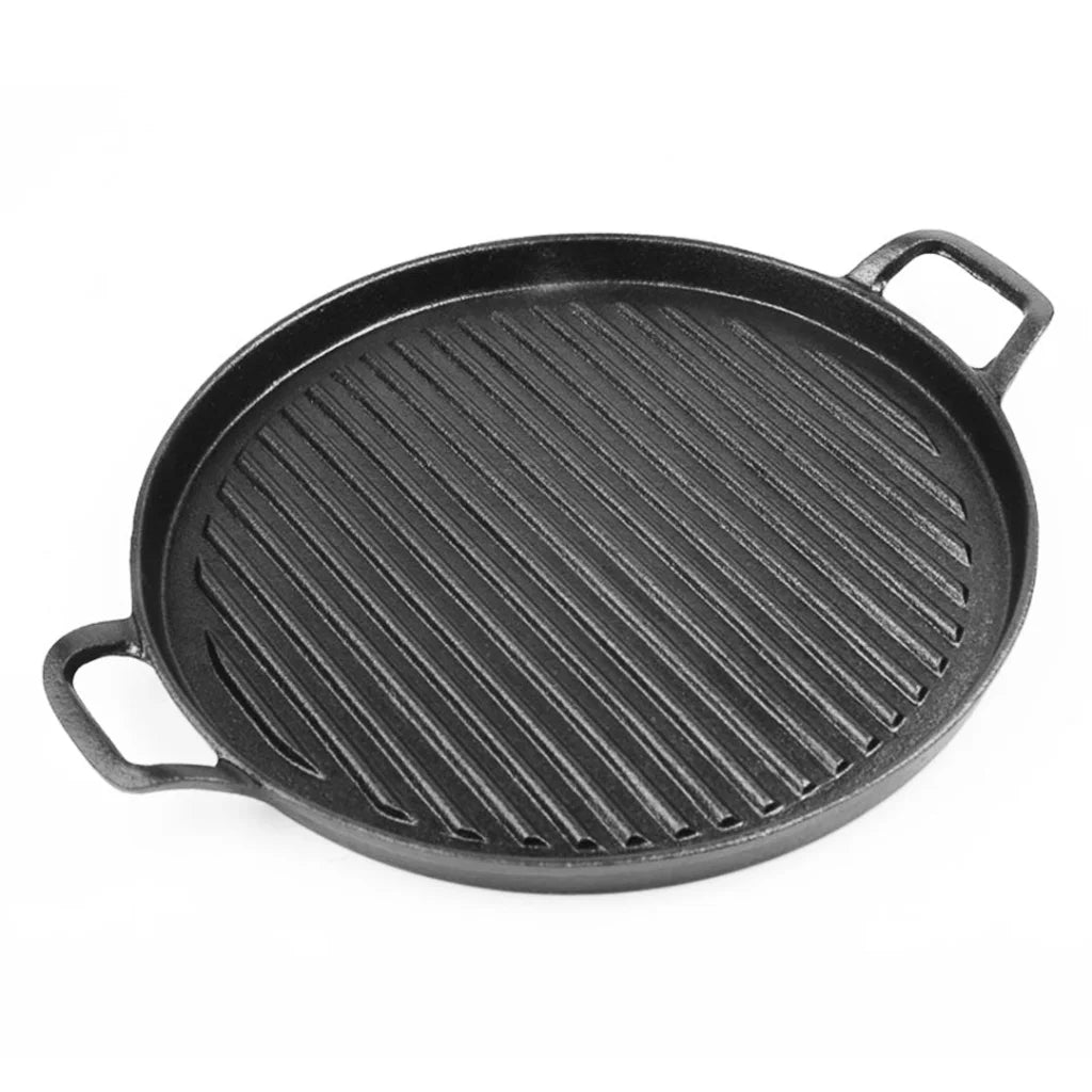 Cast Iron Frying Pan Premium 28cm Ribbed Skillet Coating Steak Sizzle Platter