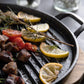 Cast Iron Frying Pan Premium 28cm Ribbed Skillet Coating Steak Sizzle Platter