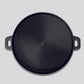 Cast Iron Frying Pan Premium 35cm Round Ribbed Skillet Steak Sizzle Platter with Handle