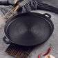 Cast Iron Frying Pan Premium 35cm Round Ribbed Skillet Steak Sizzle Platter with Handle
