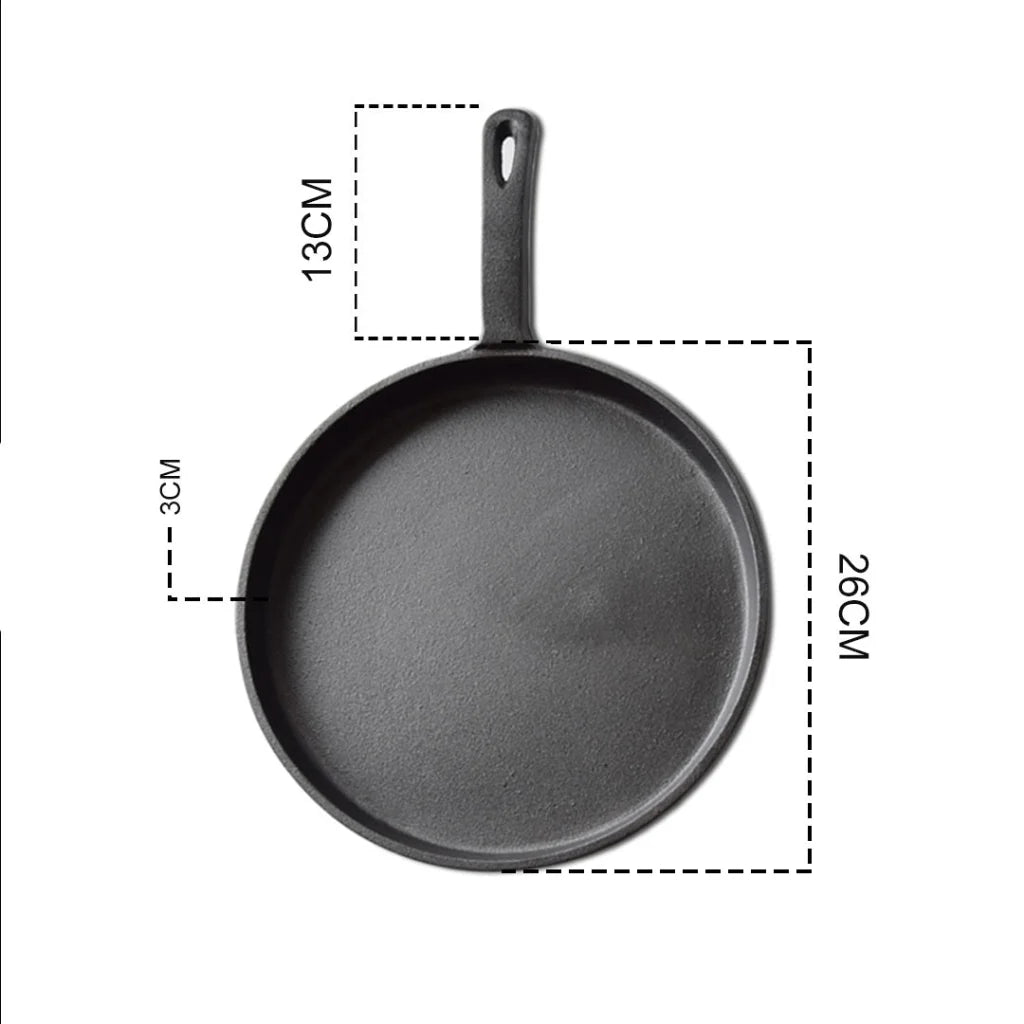 Cast Iron Frying Pan Set Premium 2X 26cm Round Skillet Griddle Sizzle Platter