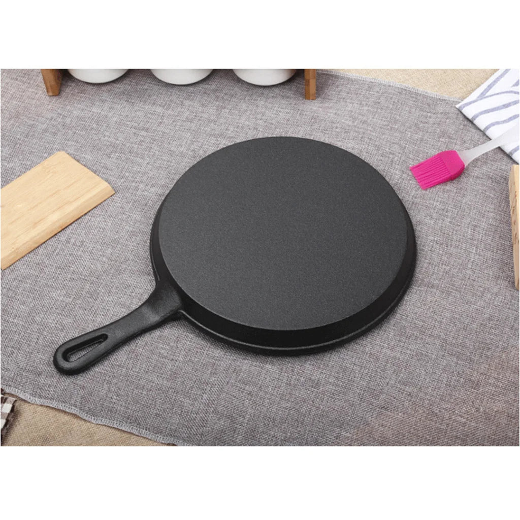 Cast Iron Frying Pan Set Premium 2X 26cm Round Skillet Griddle Sizzle Platter