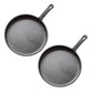 Cast Iron Frying Pan Set Premium 2X 26cm Round Skillet Griddle Sizzle Platter