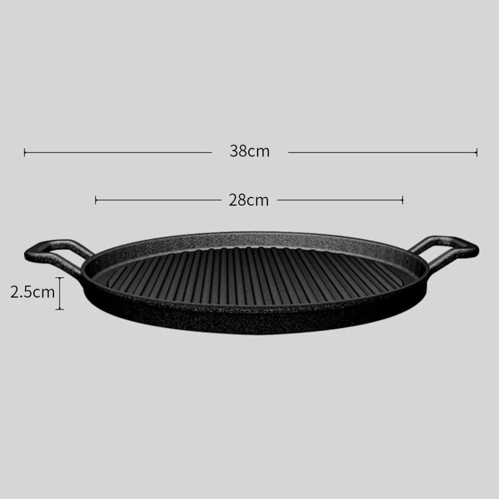 Cast Iron Frying Pan Set Premium 2X 28cm Ribbed Skillet Coating Steak Sizzle Platter