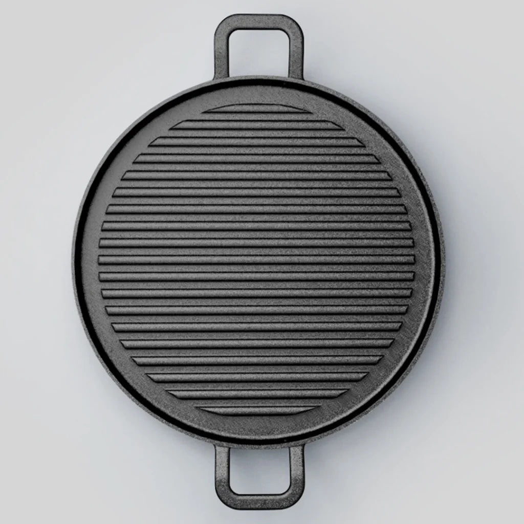 Cast Iron Frying Pan Set Premium 2X 28cm Ribbed Skillet Coating Steak Sizzle Platter