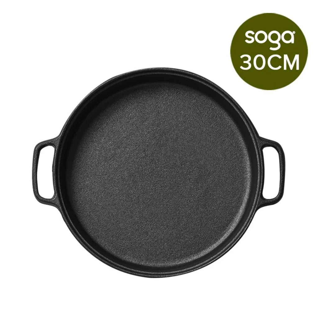 Cast Iron Frying Pan Skillet Coating Steak Sizzle Platter 30cm - Premium