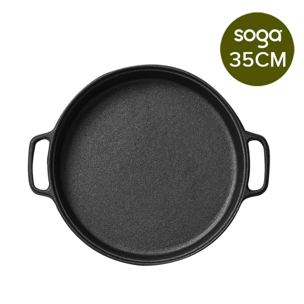 Cast Iron Frying Pan Skillet Coating Steak Sizzle Platter 35cm - Premium