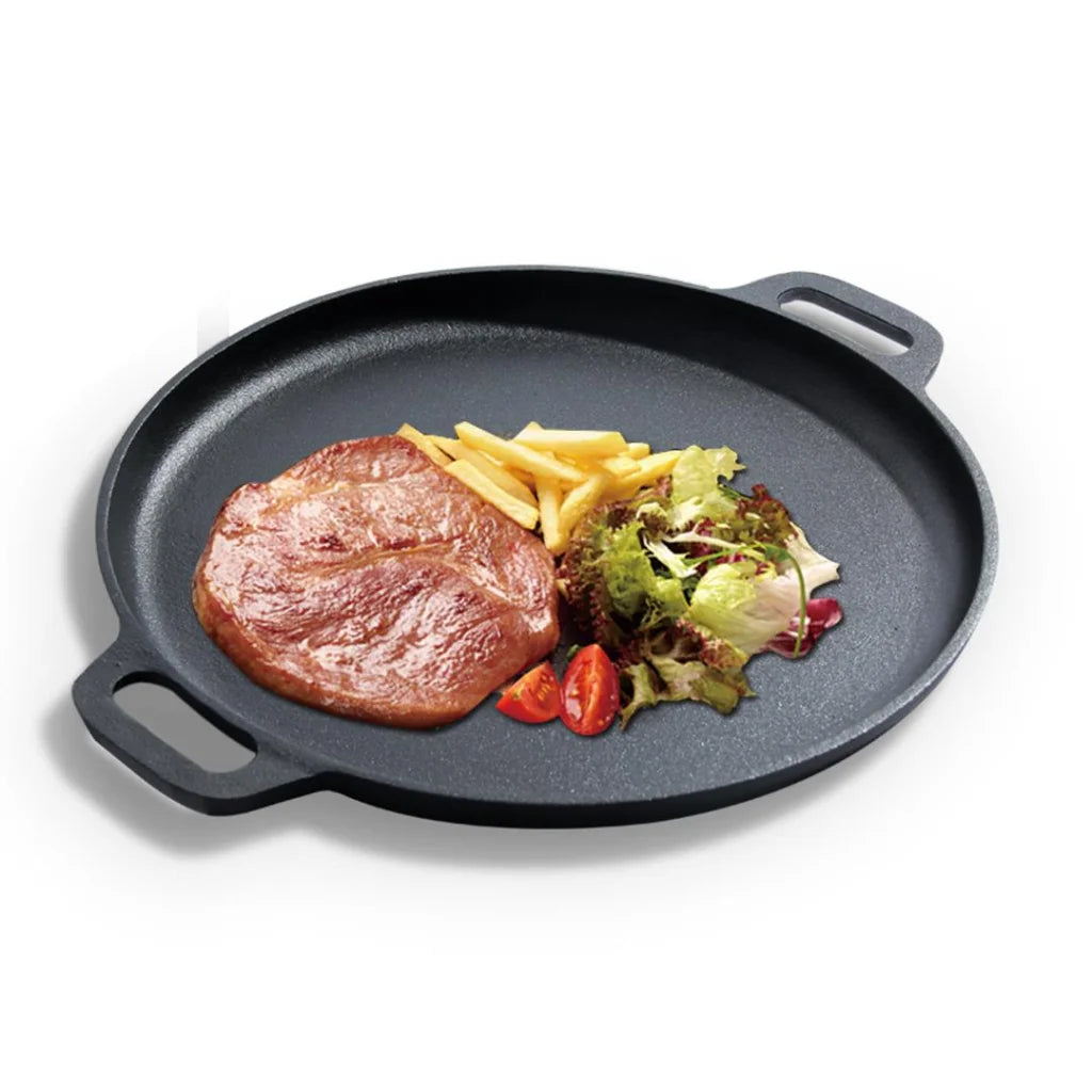 Cast Iron Frying Pan Skillet Coating Steak Sizzle Platter 35cm - Premium