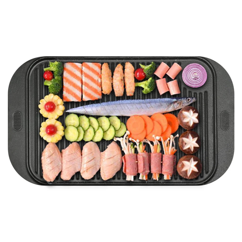 Cast Iron Griddle Hot Plate Premium 47cm Ridged BBQ Stovetop Grill Pan