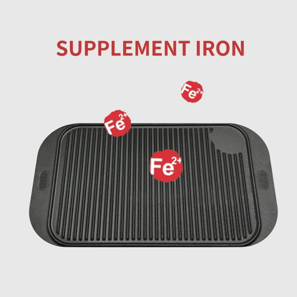 Cast Iron Griddle Hot Plate Premium 47cm Ridged BBQ Stovetop Grill Pan