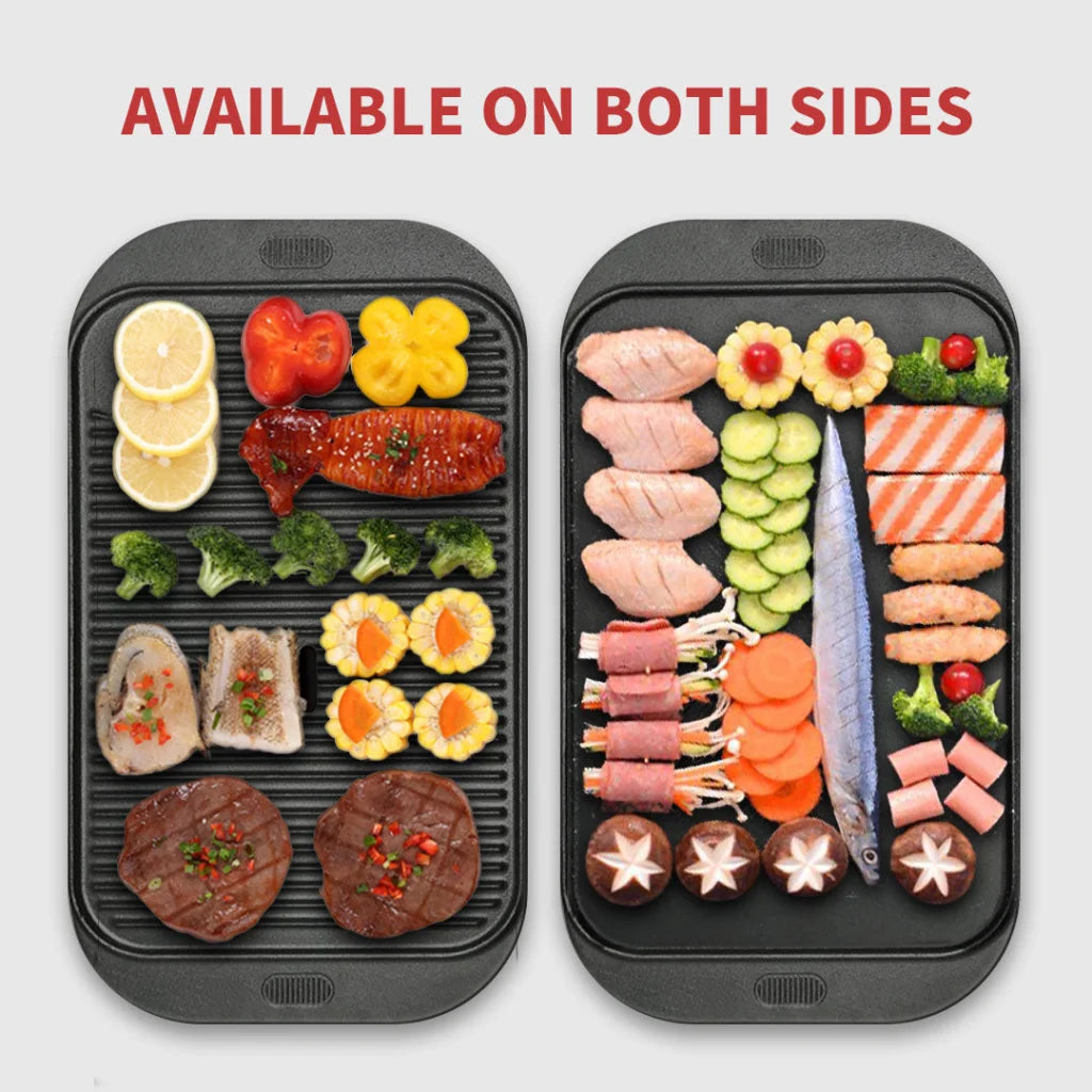 Cast Iron Griddle Hot Plate Premium 47cm Ridged BBQ Stovetop Grill Pan