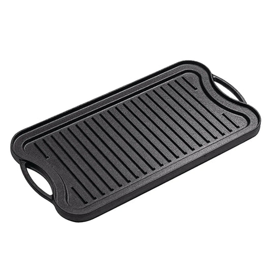 Cast Iron Griddle Hot Plate Premium 50.8cm Ridged BBQ Stovetop Grill Pan