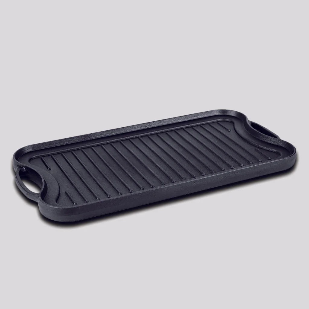Cast Iron Griddle Hot Plate Premium 50.8cm Ridged BBQ Stovetop Grill Pan