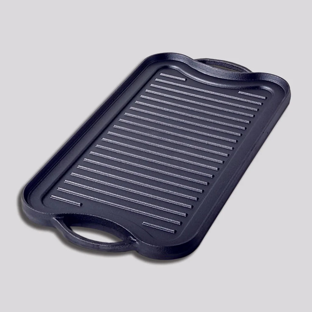 Cast Iron Griddle Hot Plate Premium 50.8cm Ridged BBQ Stovetop Grill Pan