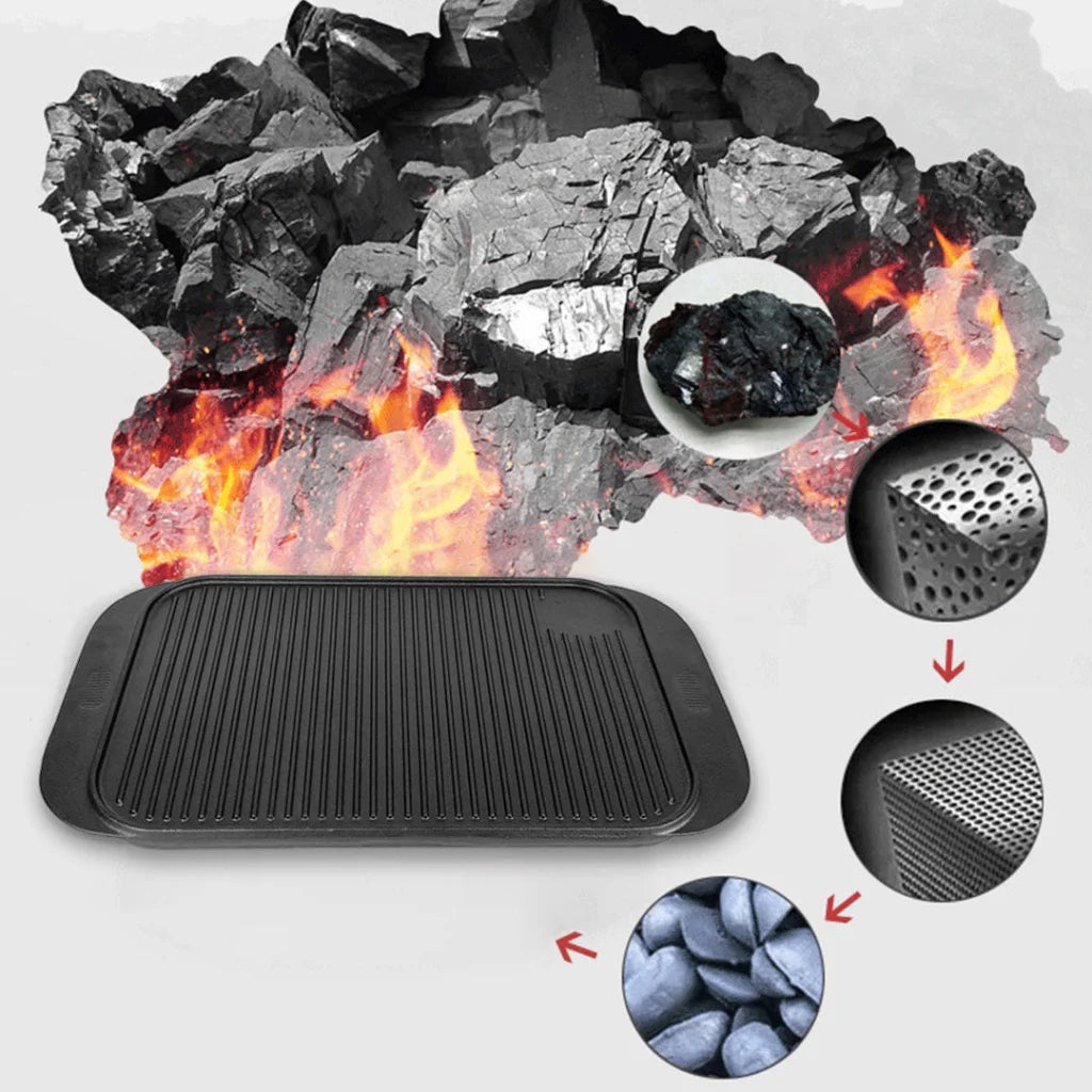 Cast Iron Griddle Hot Plate Set Premium 2X 47cm Ridged BBQ Stovetop Grill Pan